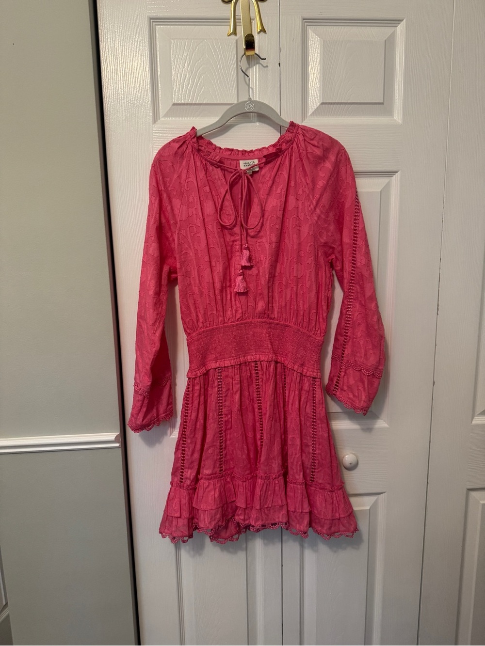 HEMANT & NANDITA Hot Pink Long-Sleeve Tassel Tie Dress